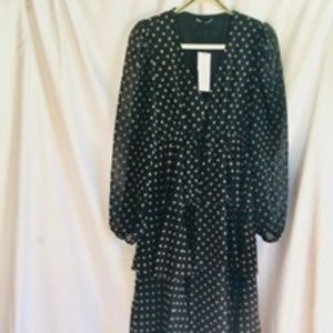 Zara tiered black long sleeve tie waist dress New